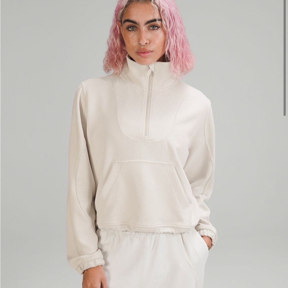 NWT Lululemon Brushed Softstreme Ribbed Half Zip White Opal